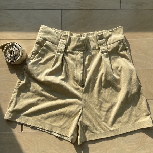 Mango High Waist Shorts in Beige - Picture 1 of 3